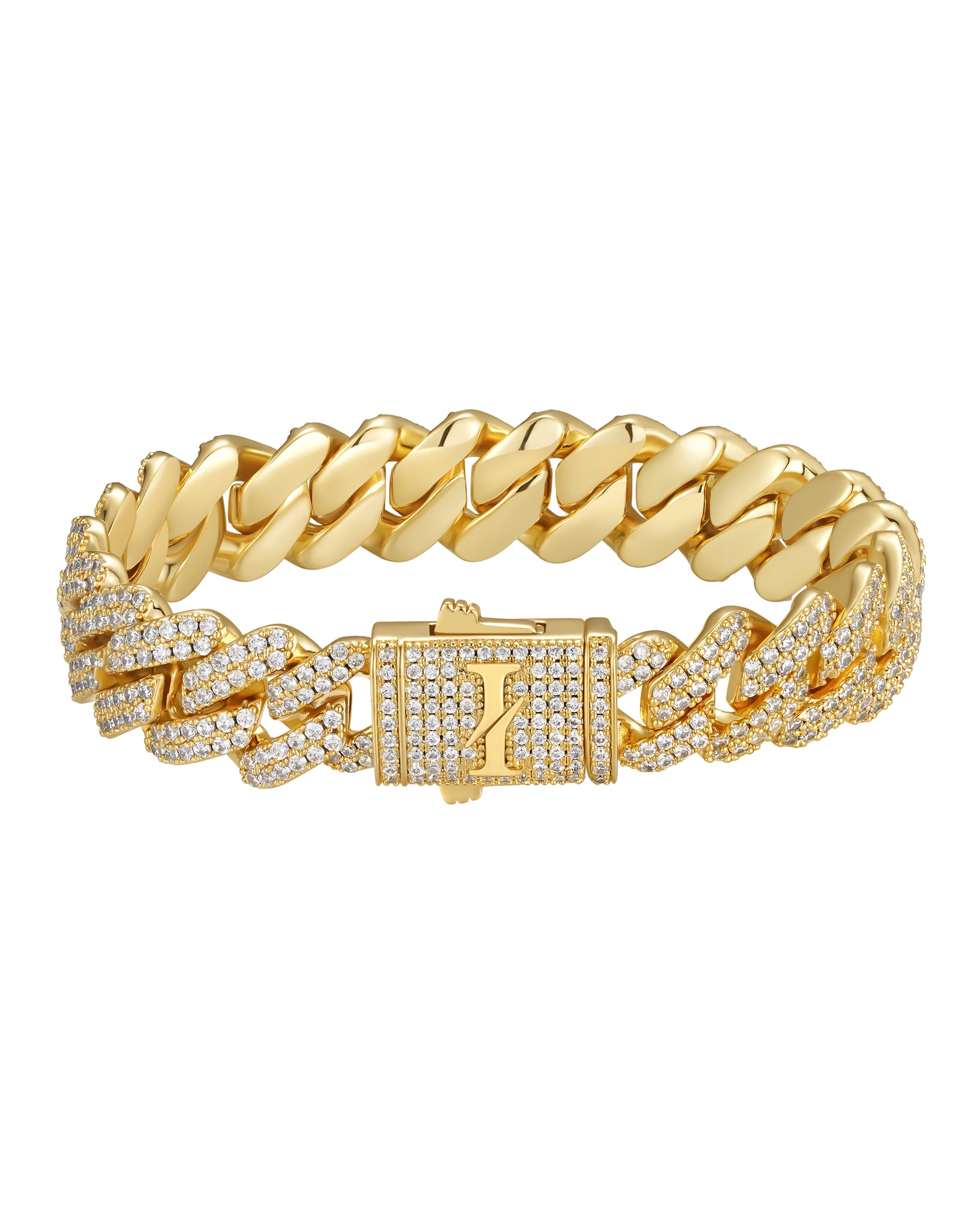 13mm 18k gold ice prong cuban bracelet by Iceman Society