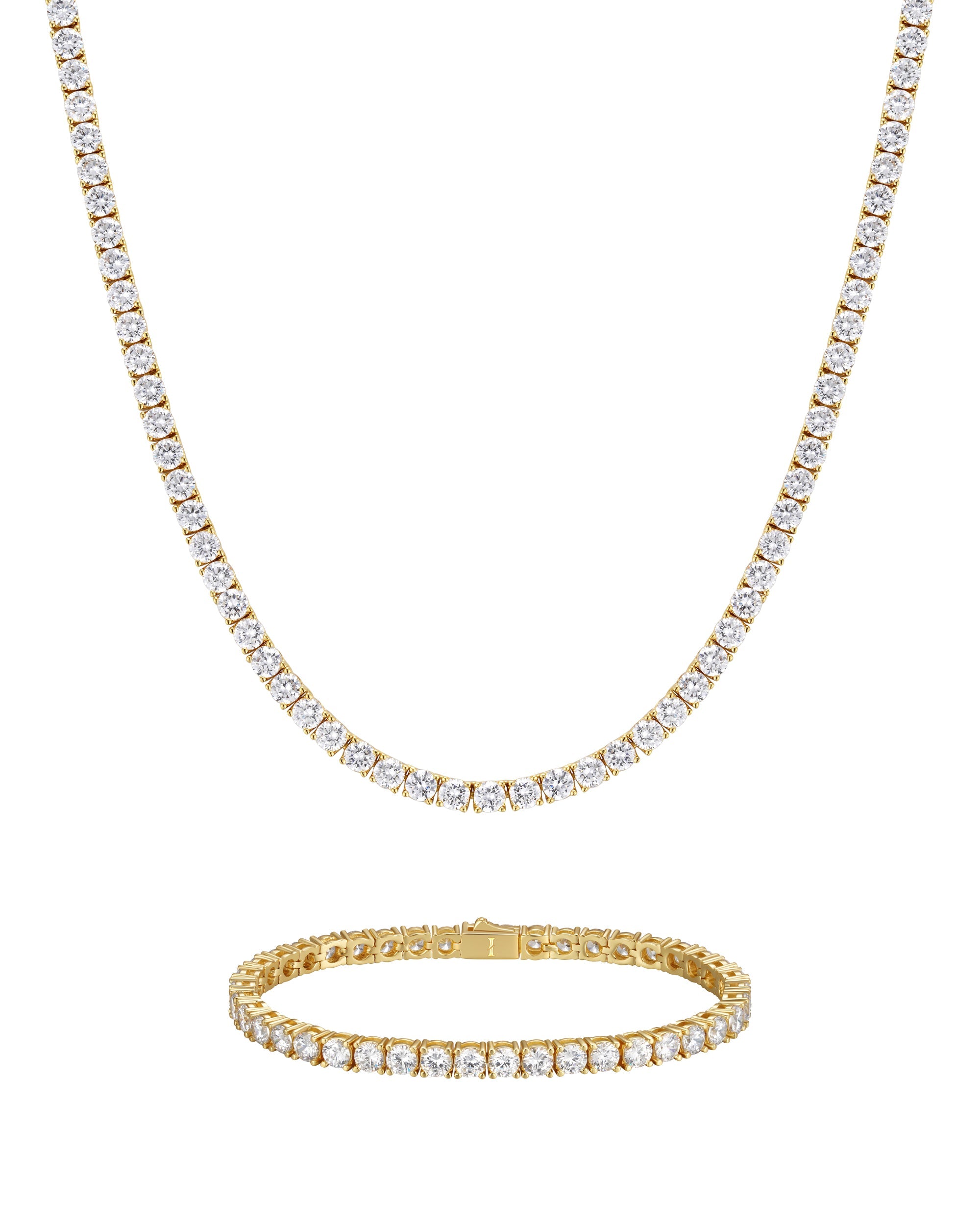 3mm 18K gold ice sparkler tennis chain necklace and bracelet set by Iceman Society