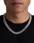 Model wearing 12mm white gold iceman cuban bracelet by Iceman Society