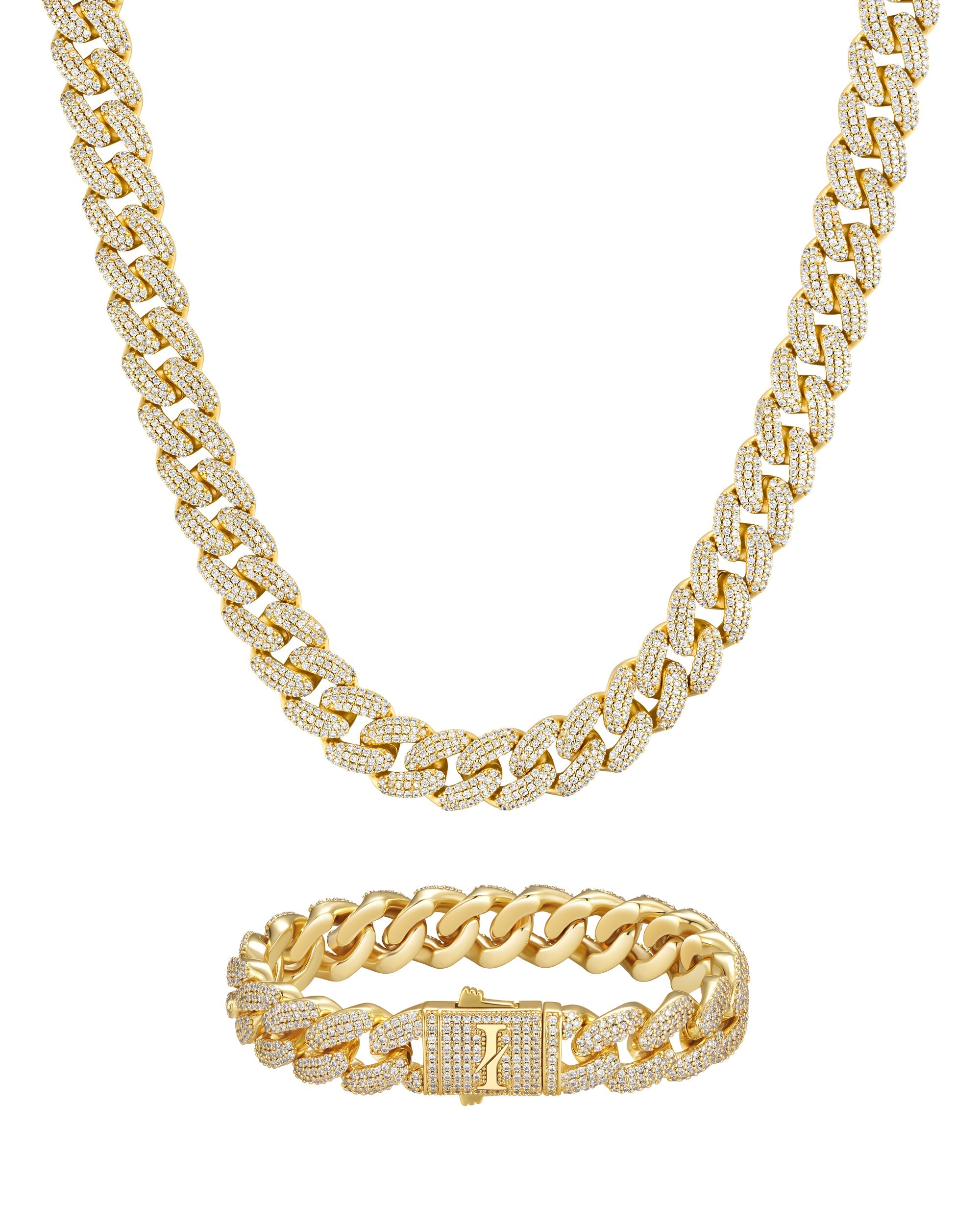 12mm 18K gold iceman cuban chain necklace and bracelet set by Iceman Society